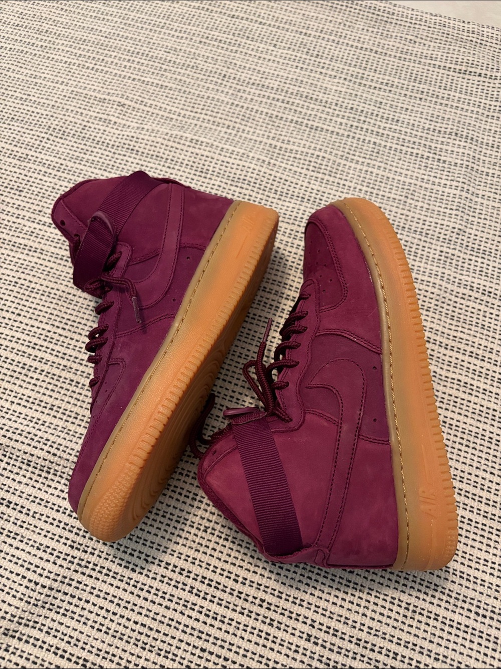 Nike Air Force 1’s  High-Top Sneakers with Gum Sole Bordeaux